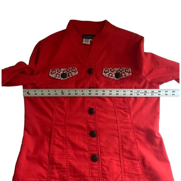 Prosper & Devine Women's Red Studded 3/4 Sleeves Button-Up Jacket Size L - Picture 6 of 9